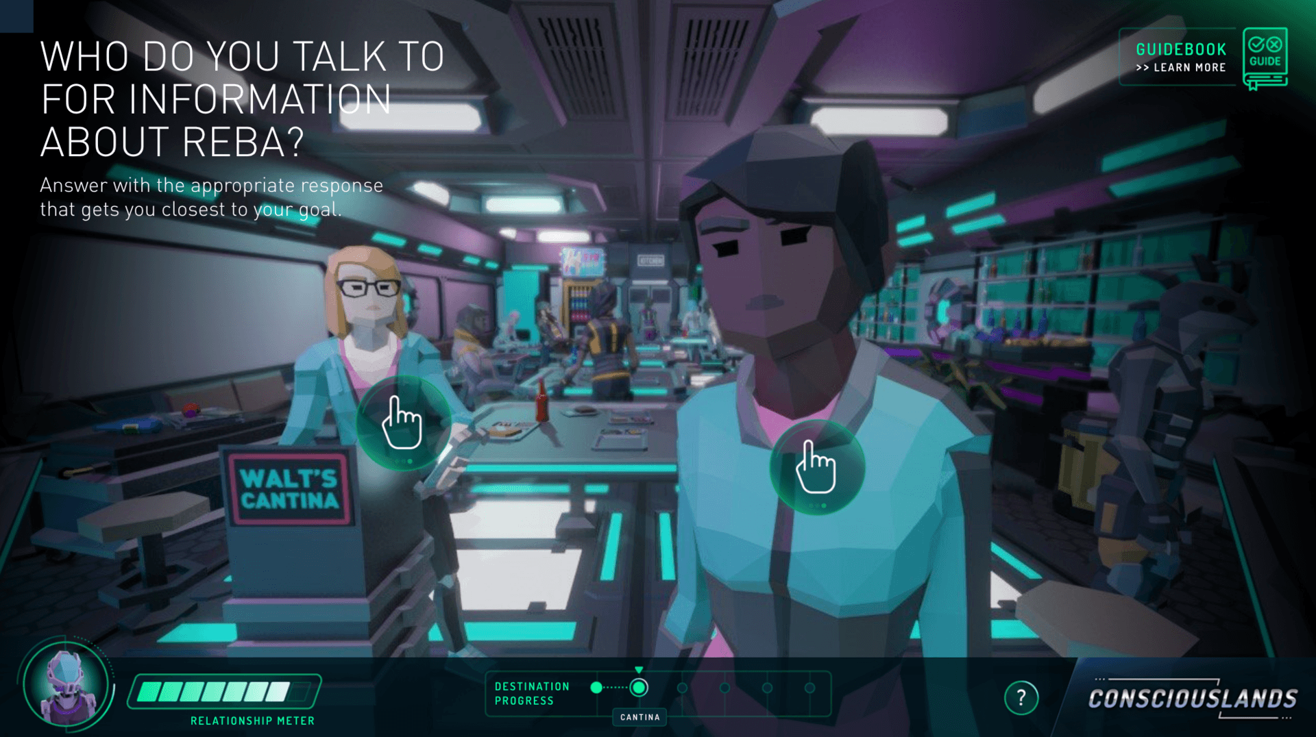 The player is aware of progress (and regression) through a Relationship Meter consistently displayed on the screen.