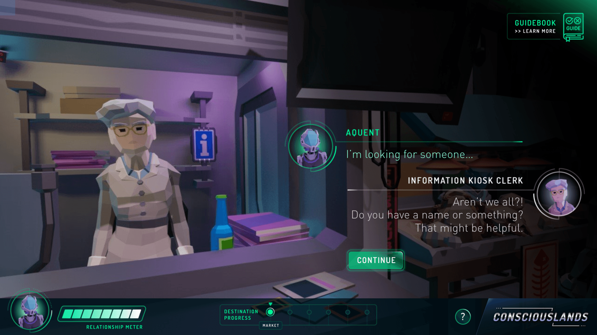 A novel innovation of Consciouslands is this feature of assuming different roles and observing how different types of characters react to you, depending on the role you choose.