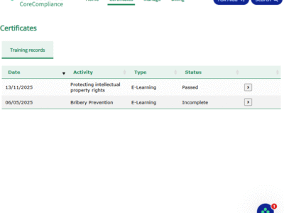 Screenshot of CoreCompliance