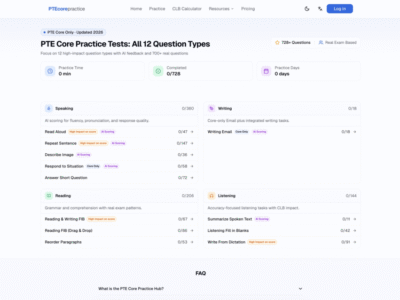 Screenshot of PTEcorepractice