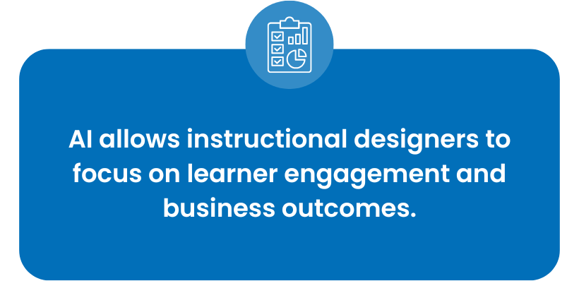 AI allows instructional designers to focus on learner engagement and business outcomes.