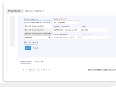 Screenshot of Academia Student Information Systems