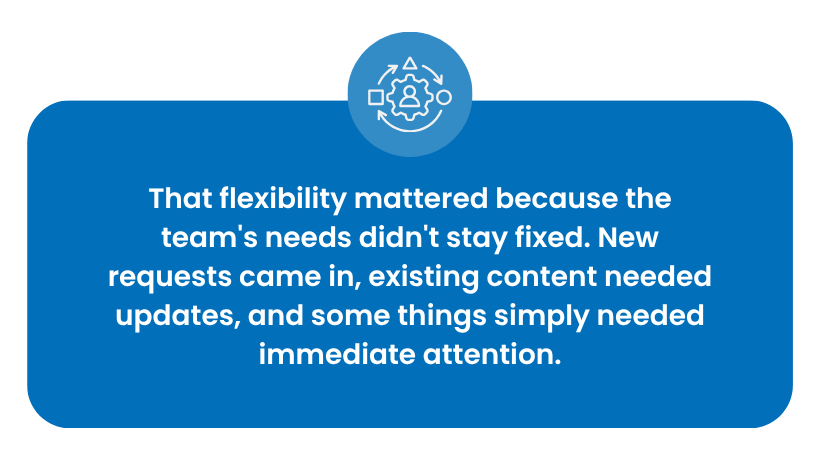 The developer contributed across the team's development and production needs.